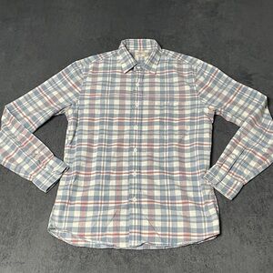 Faherty Button Up Shirt Mens M Blue Red White Plaid Cotton Casual Office Travel